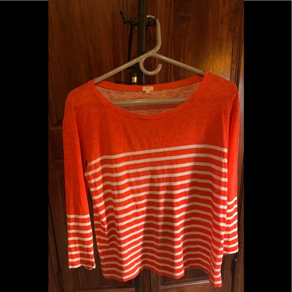J. Crew Tops - J. Crew Scoop-neck t-shirt, coral w/white stripes